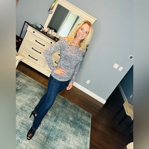 Venus Silver Long Sleeve Off Shoulder Top